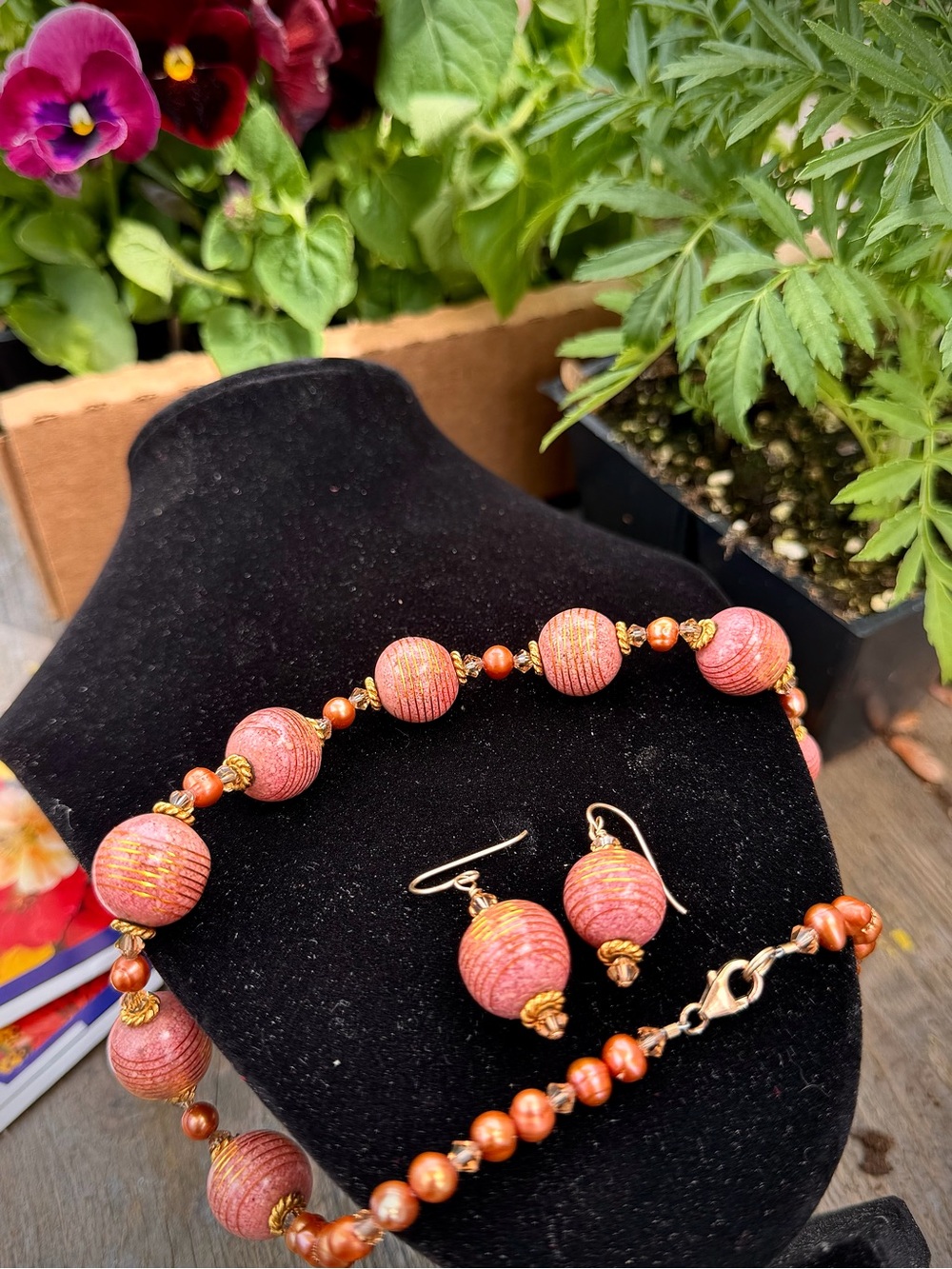 Vtg Set of Pink Beaded 14/20 Gold-Filled •FW Pearls• Necklace & Earr